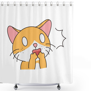 Personality  Hand Drawn Cute Cat Sticker Isolated On White Background. Cute Orange Cat Illustration. Cute Cat Kitty, Kitten, Kawaii, Chibi Style, Emoji, Character, Sticker, Emoticon, Smile, Emotion, Mascot. Shower Curtains