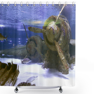 Personality  Drowned Vintage Aircraft At The Bottom Of The Sea Shower Curtains