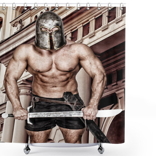 Personality  Angry Warrior Who Squeezd Sword In His Hands Shower Curtains