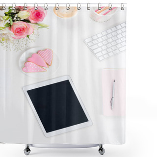 Personality  Digital Tablet With Blank Screen At Workplace Shower Curtains