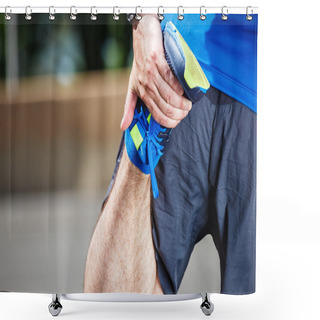 Personality  Male Runner Stretching Before Workout. Shower Curtains