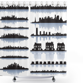 Personality  Set Of Vector Detailed Cities Silhouette Shower Curtains