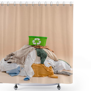 Personality  Recycling Box On Stack Of Clothing On Beige Background, Environmental Saving Concept Shower Curtains