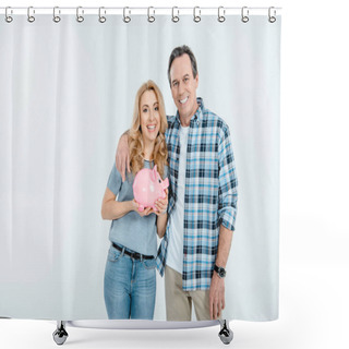 Personality  Couple Holding Piggy Bank  Shower Curtains