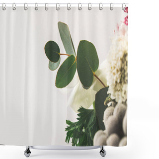 Personality  Close Up View Of Beautiful Bridal Bouquet With Green Leaves Shower Curtains