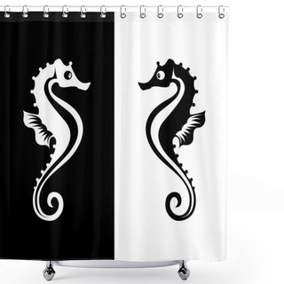 Personality  Vector Seahorse Isolated On White And Black Background Shower Curtains