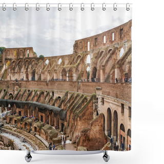 Personality  ROME, ITALY - APRIL 10, 2020: People Near Ruins Of Historical Colosseum Against Cloudy Sky  Shower Curtains