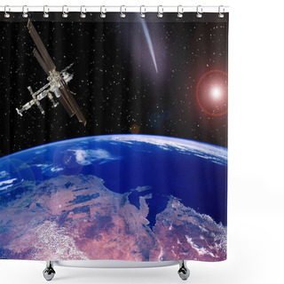 Personality  Space Station Above The Earth. Meteors, Comets In Space. The Ele Shower Curtains
