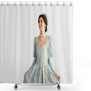 Personality  Smiling Queen With Crown Looking Away Isolated On Grey Shower Curtains