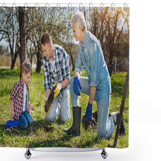 Personality  Older Family Members Teaching Kid How To Care About Nature Shower Curtains