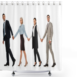 Personality  Successful Business Team Holding Hands And Walking Ahead Isolated On White Shower Curtains