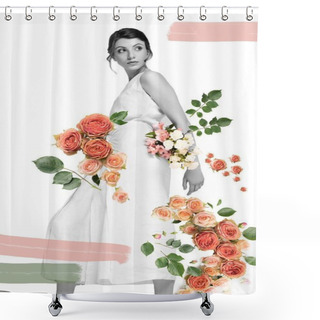 Personality  Girl In White Dress With Flowers Shower Curtains