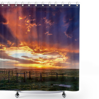 Personality  Dramatic Sunset Over Prairie Shower Curtains