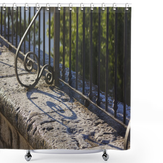 Personality  Wrought Iron Fence With Her Elongated Scraps Shower Curtains