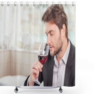 Personality  Young Well-dressed Man Is Relaxing In Restaurant Shower Curtains