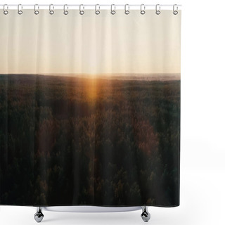 Personality  Aerial View Of Forest And Sun In Sunset Sky  Shower Curtains