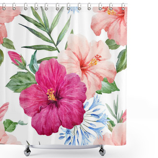 Personality  Watercolor Tropical Hibiscus Vector Pattern Shower Curtains