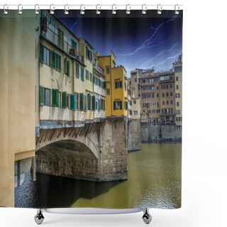 Personality  Side View Of Old Bridge - Ponte Vecchio In Florence Shower Curtains