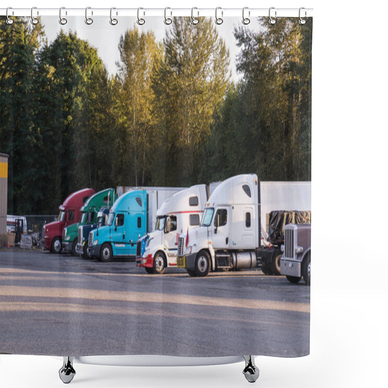 Personality  A Row Of Trucks During A Stopover, Travel Breaks. Stop For Trucks.  Shower Curtains