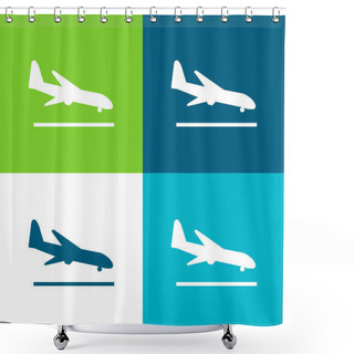 Personality  Airplane Landing Flat Four Color Minimal Icon Set Shower Curtains