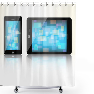 Personality  Black Tablet Mini And Smart Phone On White Background Shower Curtains