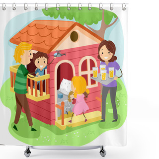 Personality  Stickman Family In A Playhouse Shower Curtains
