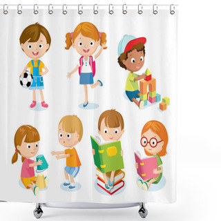 Personality  Cute Kids With Toys And Books Shower Curtains