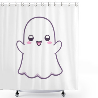 Personality  Kawaii Cute Ghost Clipart Doodle Element. Happy Halloween Ghost Cartoon Vector Illustration. Halloween Party Card Invitation Print, Shirt Or Product Print, Sticker Design Shower Curtains