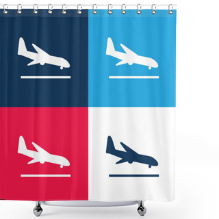 Personality  Airplane Landing Blue And Red Four Color Minimal Icon Set Shower Curtains