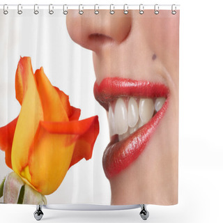 Personality  Macro Shot Of Beautiful Full Lips Shower Curtains