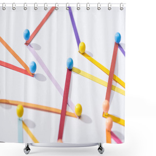Personality  Multicolored Abstract Connected Lines With Pins, Connection And Communication Concept Shower Curtains