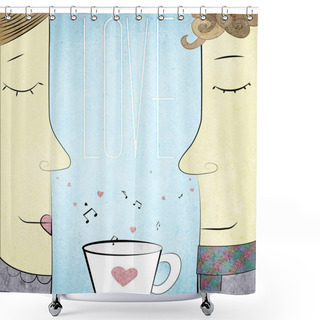 Personality  Vector Couple In Love With Cup Of Notes And Hearts Shower Curtains