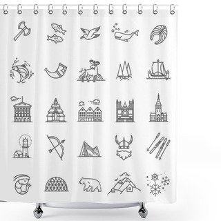 Personality  City Sights Vector Icons. Norway Landmark. Shower Curtains