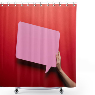 Personality  Top View Of Empty Speech Bubble In Pink Color On Red Background Shower Curtains