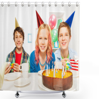 Personality  Group Of Three Teens Celebrating Birthday  Shower Curtains