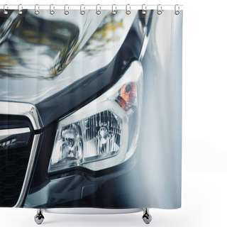 Personality  Selective Focus Of Headlamp And Capote Of Black Modern Car Shower Curtains