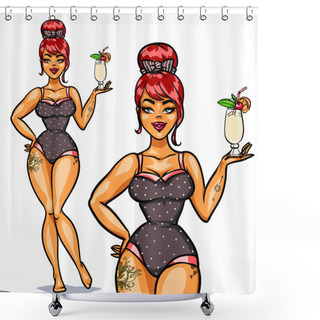 Personality  Pretty Pin Up Girl With Cocktail Shower Curtains