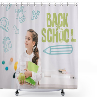 Personality  Schoolgirl With Apple And Textbooks Shower Curtains