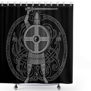 Personality  Viking Design. Old Norse Warrior. Viking With Sword And Shield. Shower Curtains