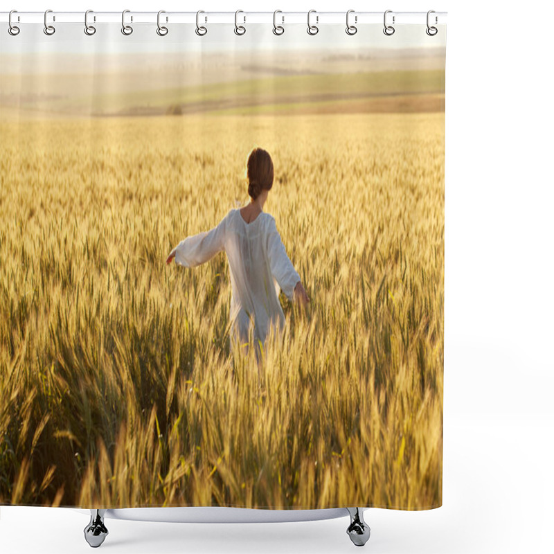 Personality  Woman In A Wheat Field Shower Curtains