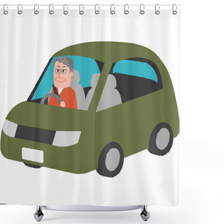 Personality  Elderly Driver Enjoying Driving Shower Curtains