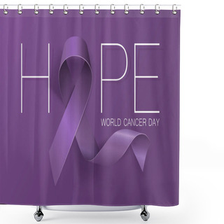 Personality  World Cancer Day Concept. Hope. Lavender Ribbon. Vector Illustration. Shower Curtains