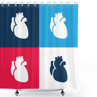Personality  Anatomic Heart Blue And Red Four Color Minimal Icon Set Shower Curtains