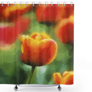 Personality  Beautiful Impressionist Painting Of Tulips In The Springtime Shower Curtains