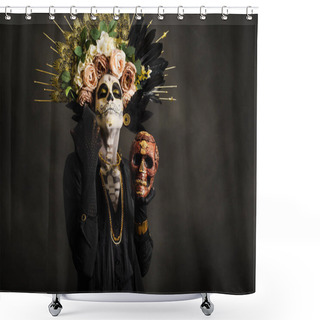 Personality  Studio Portrait Of Drag Queen Catrin. Day Of The Dead Makeup. Shower Curtains