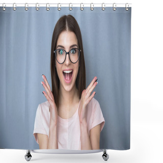 Personality  Surprised Young Woman In Glasses Shower Curtains