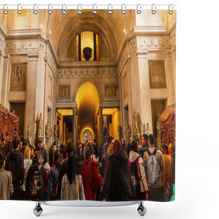 Personality  ROME, ITALY - JUNE 28, 2019: Crowd Of Tourists Walking And Looking Around In Vatican Museums Shower Curtains