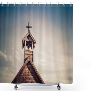 Personality  Rural Old Fashioned Church Steeple With Bell Shower Curtains