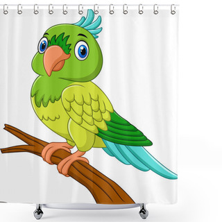 Personality  Vector Illustration Of Cartoon Parrot On Tree Branch Shower Curtains