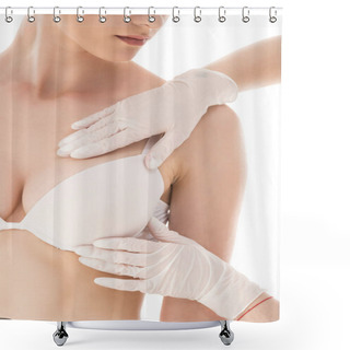 Personality  Partial View Of Mammalogist In Latex Gloves Examining Patient Isolated On White Shower Curtains